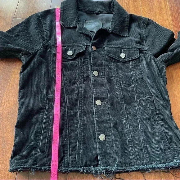 Abercrombie and Fitch Black Corduroy Button Down Unisex Jacket S Raw Edge Collar - Picture 11 of 11